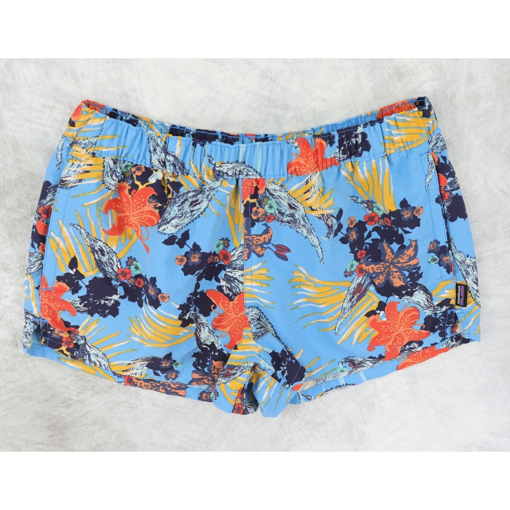 Patagonia Barely Baggies Shorts Womens Small Blue Tiger Lily Tropical 2.5" 57042
